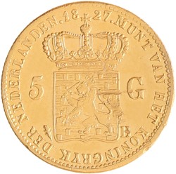 5 gulden. Willem I. 1827 B. Zeer Fraai +.