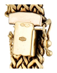 14 kt. Geelgouden gevlochten schakelarmband.