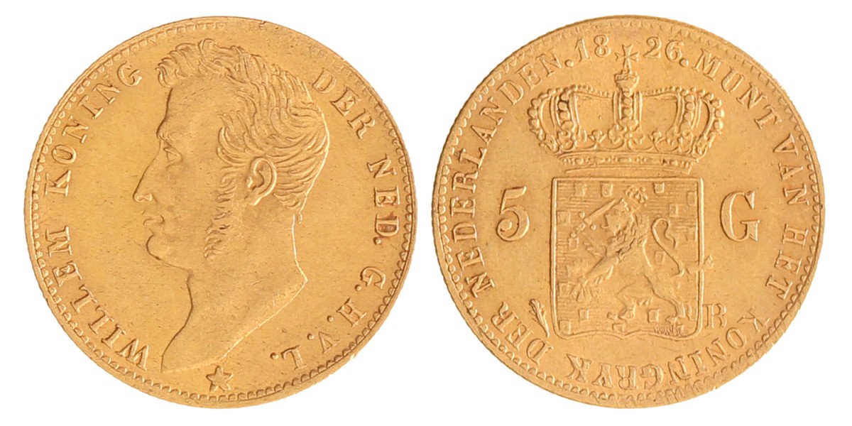5 gulden . Willem I. 1826 B. Zeer Fraai / Prachtig.