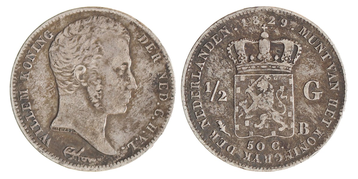 ½ gulden. Willem I. 1829/23 B. Fraai +.