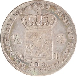 ½ gulden. Willem I. 1829 B. Fraai / Zeer Fraai.