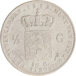 ½ gulden. Willem I. 1822 U zonder naam van Michaut. Fraai / Zeer Fraai.