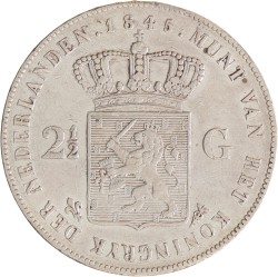 2½ gulden. Willem II. 1845 met streep. Zeer Fraai.