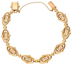 Franse antieke 18 kt. geelgouden armband met sierlijk filigrain schakels.