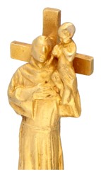 Franse geguillocheerde 18 kt. geelgouden reliekschrijn-hanger met miniatuur van St. Antonius van Padua, gebeeldhouwd door J. Dampt.