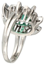 14 kt. Witgouden ring bezet met ca. 4.87 ct. natuurlijke bicolor toermalijn en ca. 0.80 ct. diamant.