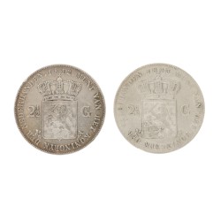 Lot (2) 2½ gulden. Willem II. 1842 en 1843. Gemiddeld Fraai.