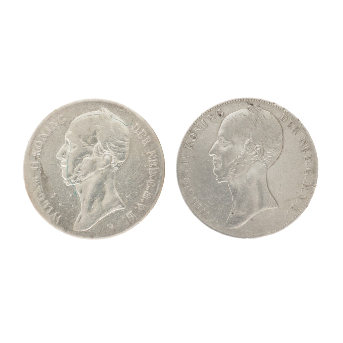 Lot (2) 2½ gulden. Willem II. 1842 en 1843. Gemiddeld Zeer Fraai.