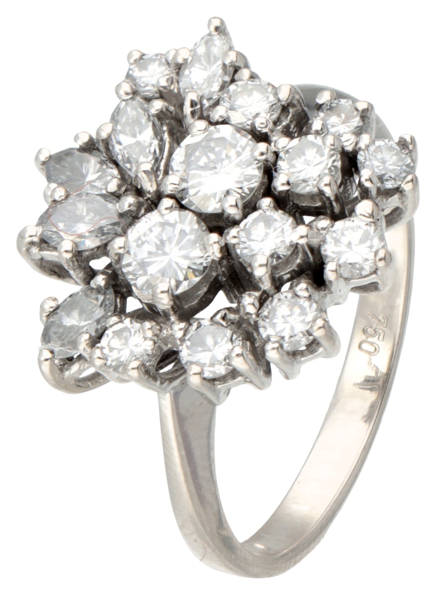 14 kt. Witgouden ring bezet met ca. 1.15 ct. diamant.