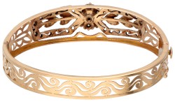 18 kt. Geelgouden / 835 zilveren bangle armband bezet met roos geslepen diamanten.