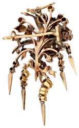 Antieke 14 kt. roségouden 'en tremblant' boeket hanger / broche bezet met ca. 0.74 ct. diamant.