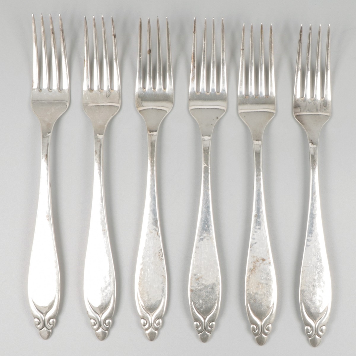 6-delige set dinervorken (Lillehammer (Oppland), M. Østby) zilver.