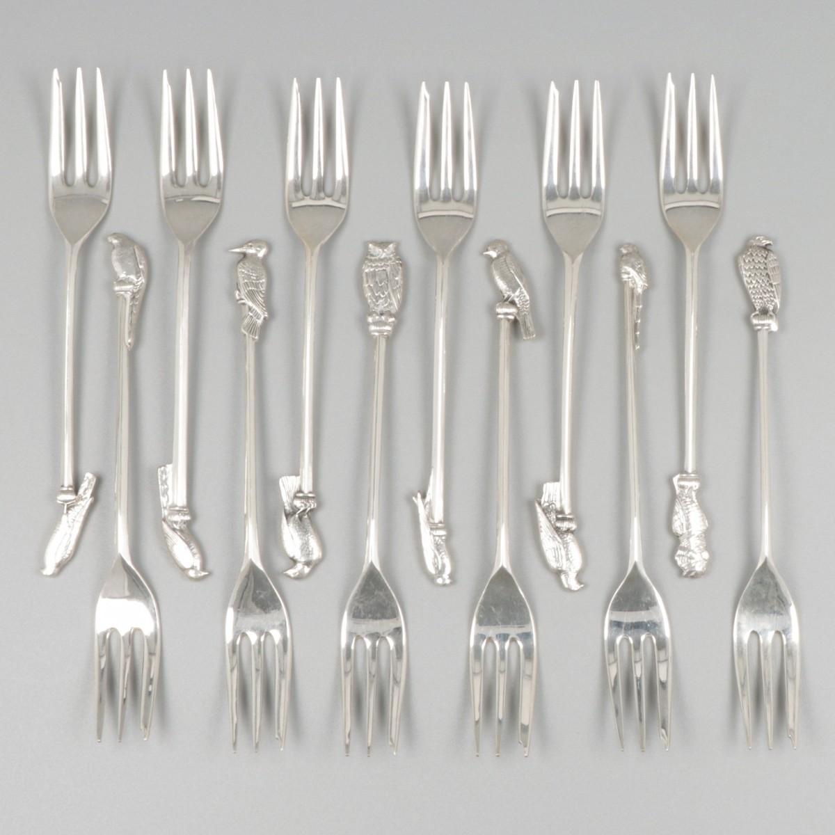 12-delige set gebaksvorkjes zilver.