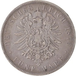 German states. Bavaria. Lüdwich II. 5 Mark. 1876 D.