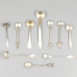 10-delig lot zout & mosterdlepels zilver.