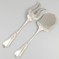 Kaasschep en sardinevork zilver.