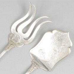 Kaasschep en sardinevork zilver.