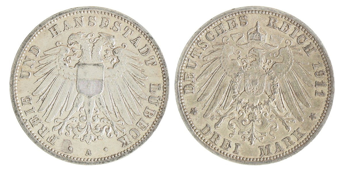 German states. Lübeck. 3 Mark. 1911 A.