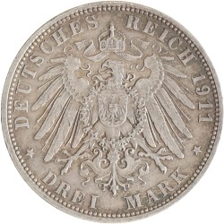 German states. Bavaria. Luitpold. 3 Mark - 90th anniversary of the Prince-regent. 1911 D.