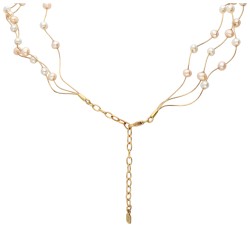 Drie-rijig 18 kt. geelgouden collier bezet met zoetwaterparels.