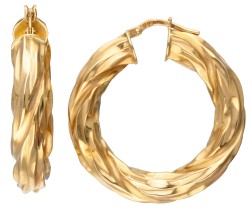 18 kt. Geelgouden creol oorbellen met getordeerde vormgeving.
