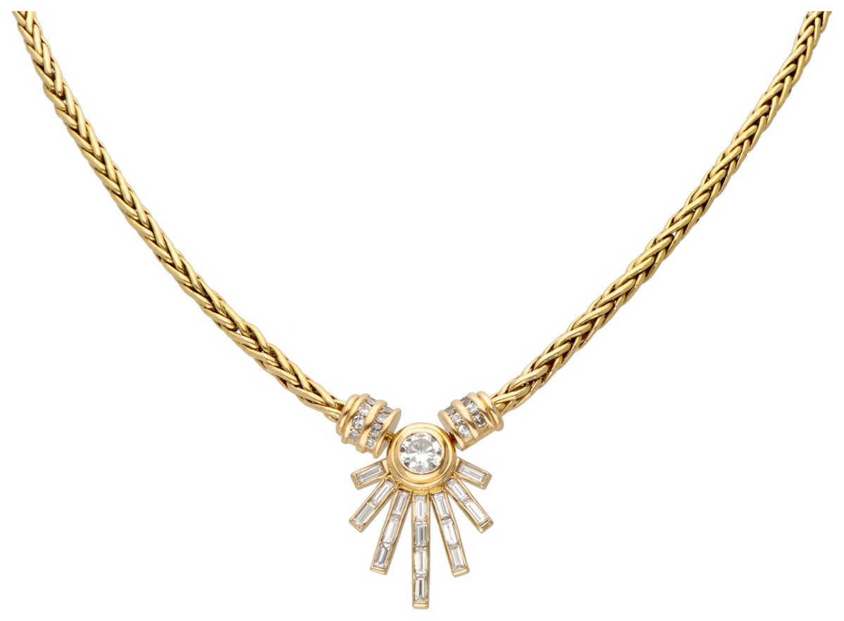 Belgische 18K geelgouden collier bezet met ca. 1.33 ct. diamanten starburst.