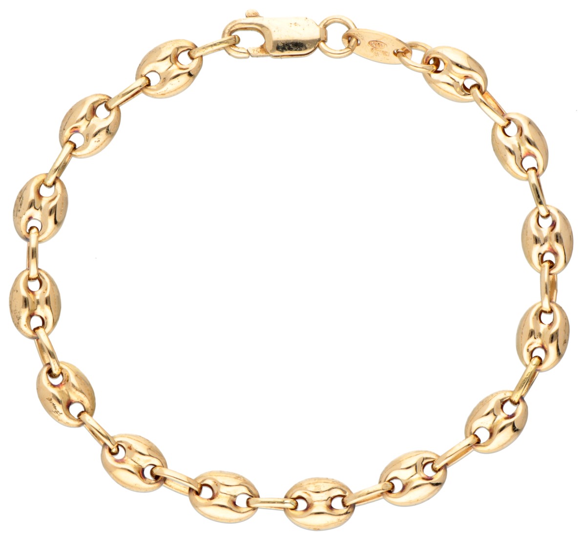 18 kt. Geelgouden koffieboon-schakelarmband.