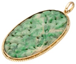 Vintage 14 kt. geelgouden hanger bezet met gesneden groene steen.