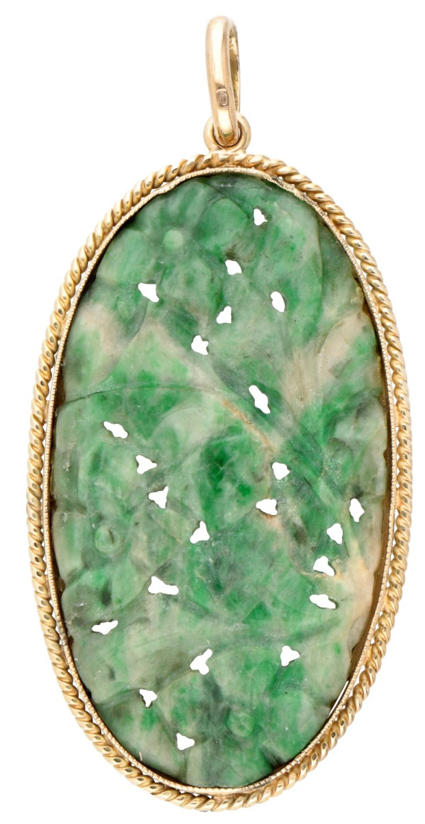 Vintage 14 kt. geelgouden hanger bezet met gesneden groene steen.