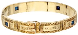 Vintage 14 kt. geelgouden armband bezet met ca. 1.52 ct. synthetische saffier.