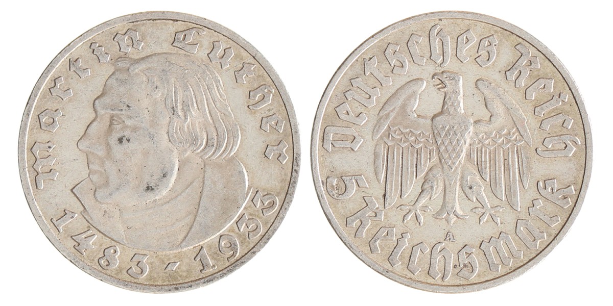 Germany. Third Reich. 5 Mark - 450th birthday of Martin Luther. 1933 A.