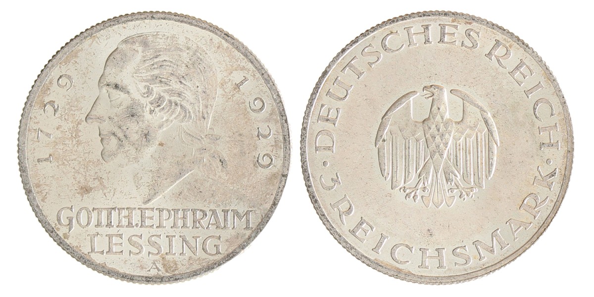 Germany. Weimar republic. 3 Mark - Gotth. Efraim Lessing. 1929 A.