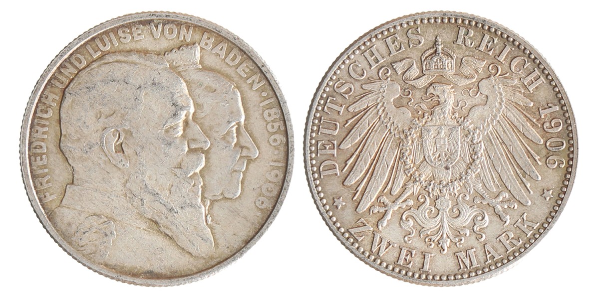 German states. Baden. Friedrich I. 2 Mark - Golden Anniversary of Friedrich and Luise. 1906.