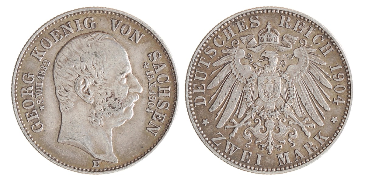 German states. Saxony. Friedrich August III. 2 Mark - The death of Georg I. 1904 E.