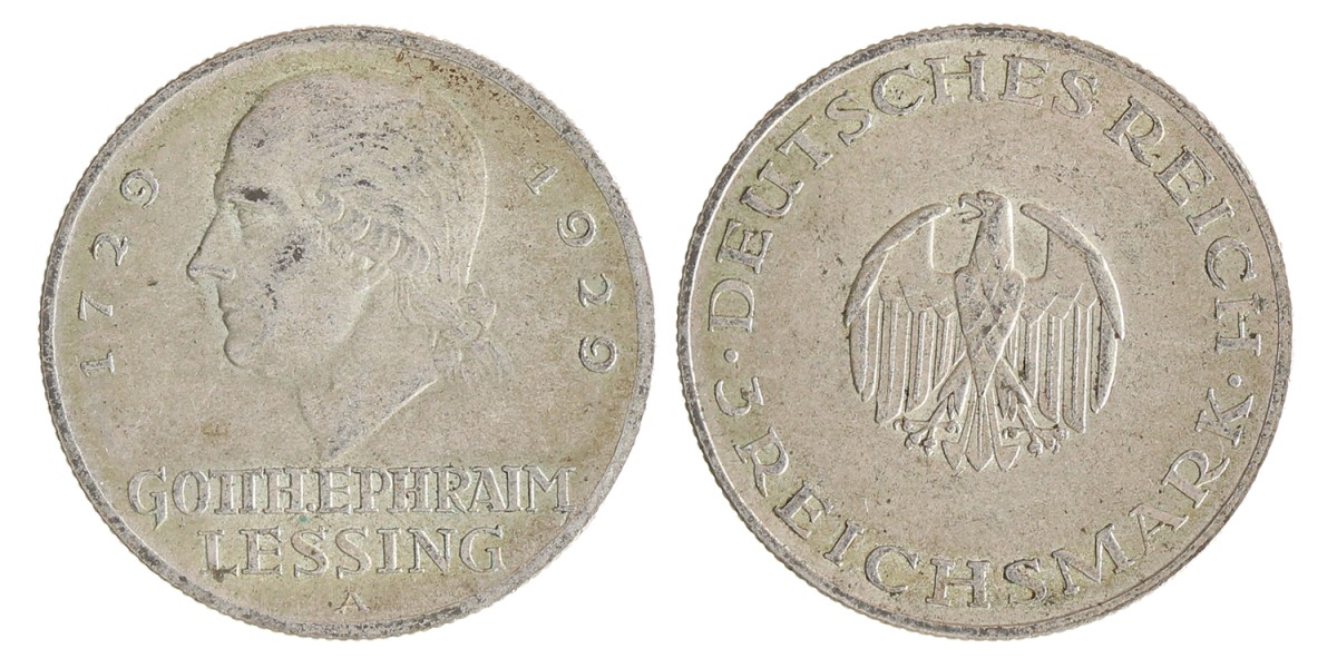 Germany. Weimar republic. 3 Mark - Gotth. Efraim Lessing. 1929 A.