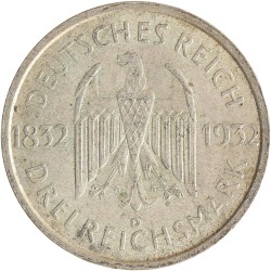 Germany. Weimar republic. 3 Mark - Centennial of the death of Goethe. 1932 D.