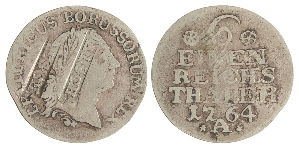 German states. Prussia. Friedrich II 'the Great'. 1/6 Thaler - contemporary counterfeit. 1764 A.