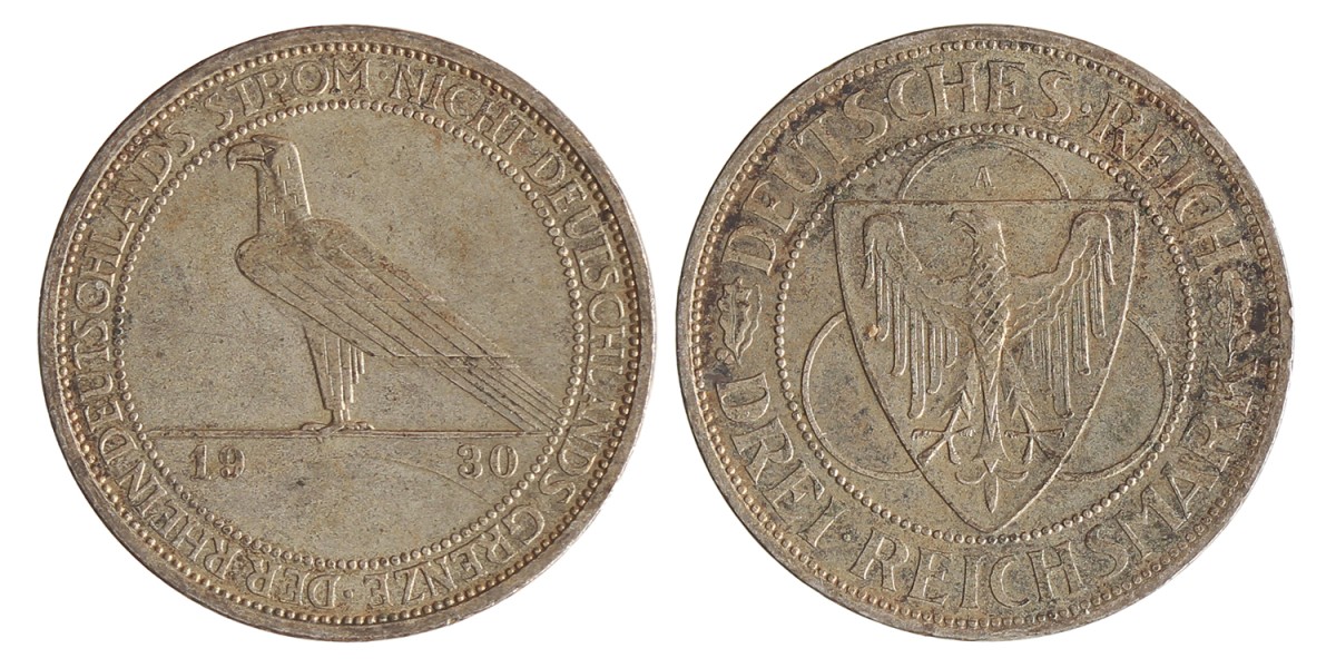 Germany. Weimar republic. 3 Mark - Rheinlandräumung. 1930 A.