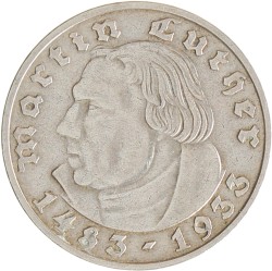 Germany. Third Reich. 2 Mark - 400th anniversary of the birthday of Martin Luther. 1933 D.