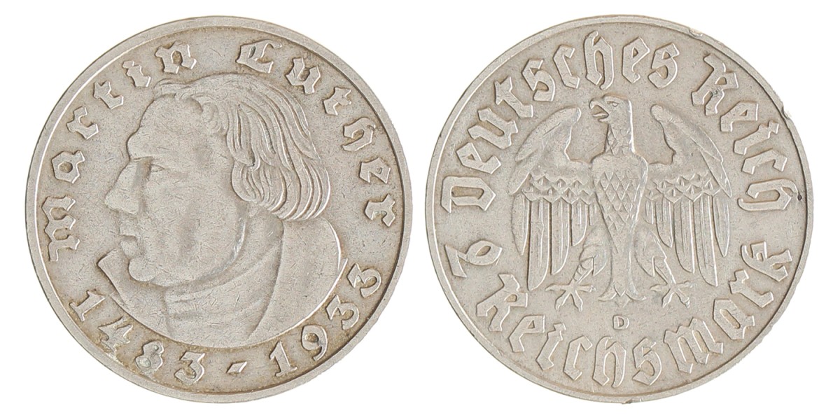 Germany. Third Reich. 2 Mark - 400th anniversary of the birthday of Martin Luther. 1933 D.