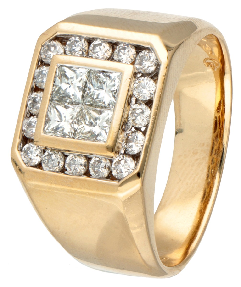 18 kt. Geelgouden ring bezet met ca. 0.92 ct. diamant.