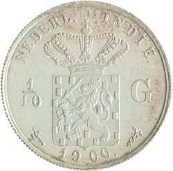 1/10 Gulden - geslagen met gepolijste stempels. Nederlands-Indië. Wilhelmina. 1900. PF 61.