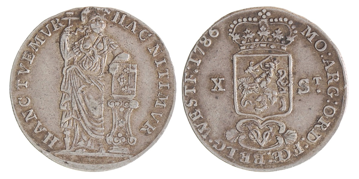 Halve generaliteitsgulden van X stuiver. V.O.C. (West-Friesland). 1786. Zeer Fraai +.