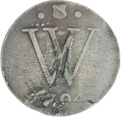 Dubbele wapenstuiver. W.I.C. 1794. Fraai.