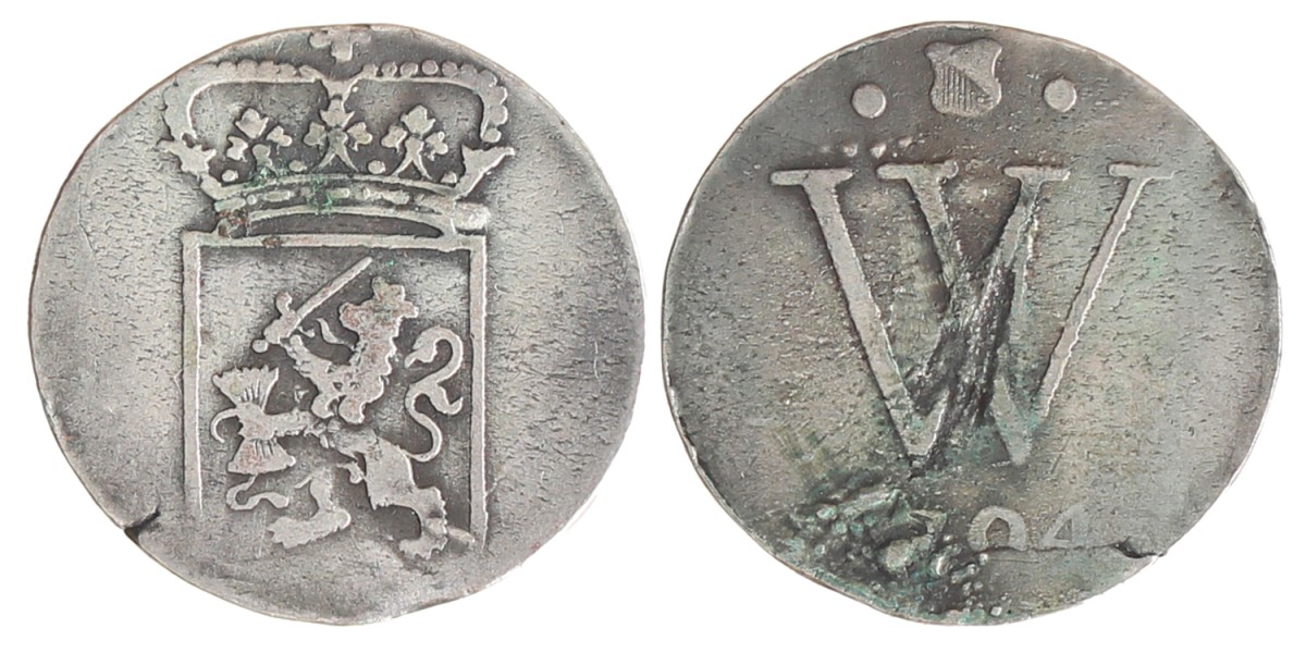 Dubbele wapenstuiver. W.I.C. 1794. Fraai.
