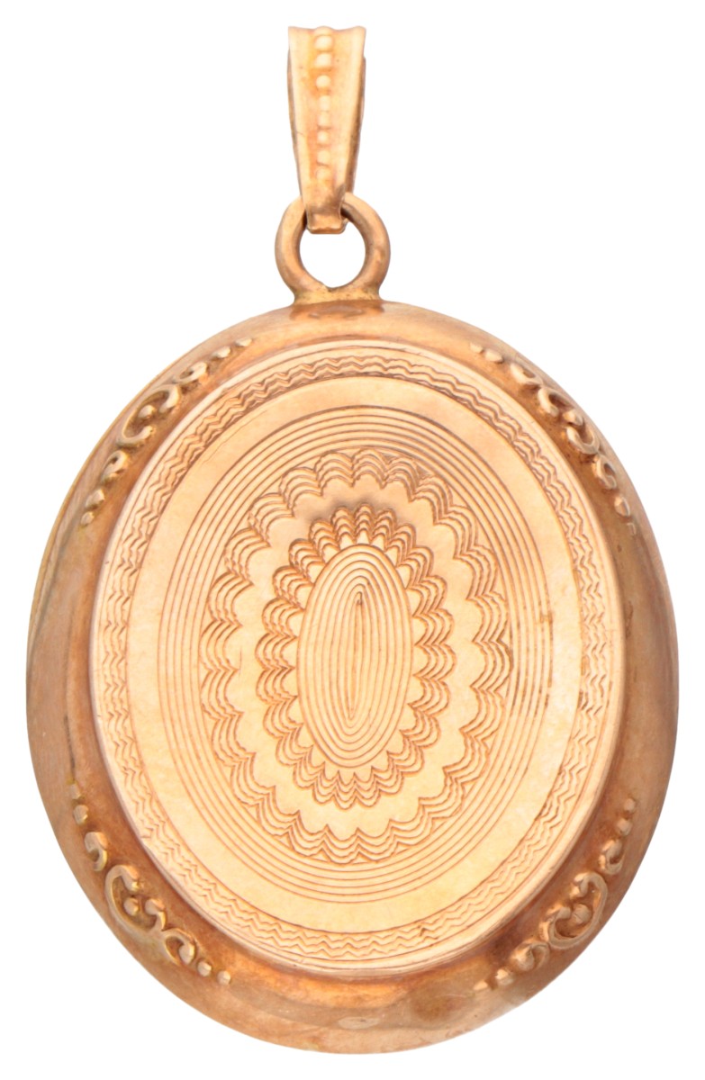 Antieke 14 kt. roségouden medaillon hanger met hand gegraveerde details.