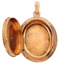 Antieke 14 kt. roségouden medaillon hanger met hand gegraveerde details.