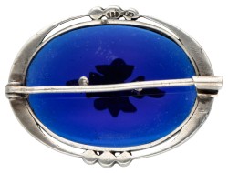 Vintage 800 zilveren broche met blauw glas en markasiet.