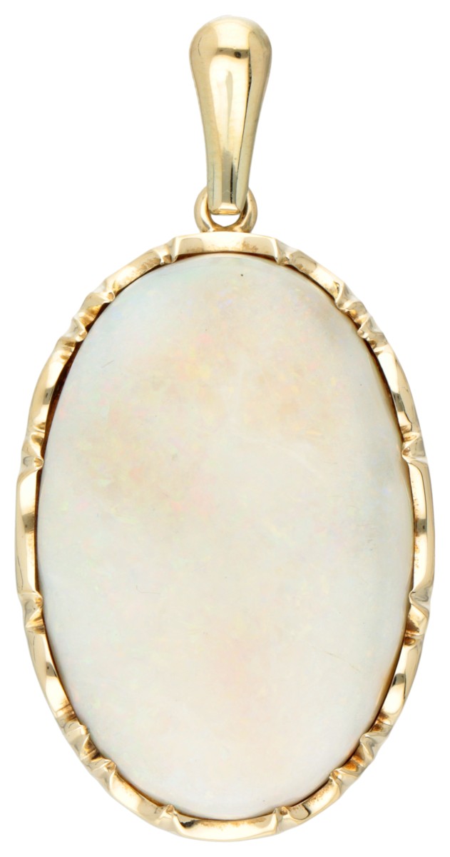 Vintage 14 kt. geelgouden hanger bezet met ca. 13.59 ct. witte edelopaal.