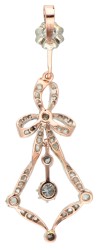 Antieke 14 kt. roségouden / 835 zilveren hanger bezet met ca. 0.76 ct. diamant.